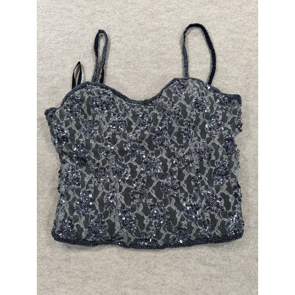 Paradise NY Camisole Top Womens Medium Black Beaded Floral Sequin Lace Overlay